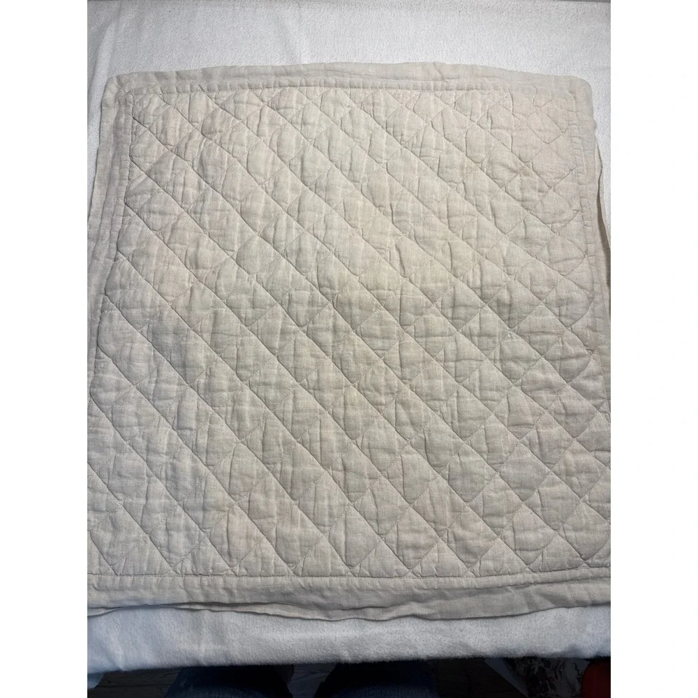 Pottery Barn Quilted Linen Euro Sham Natural Oatmeal Diamond Quilt Square